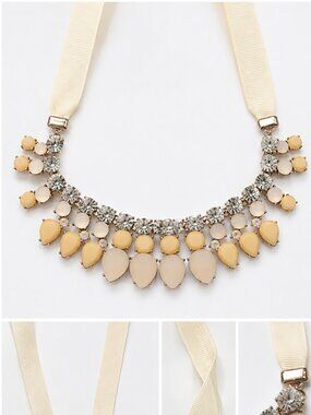 Statement Ribbon Bib Necklace – Blush & Champagne Cream and Gold Ribbon Necklace